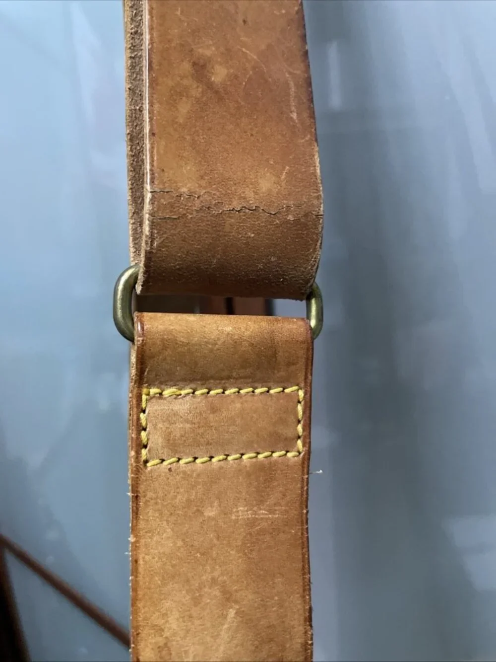 Polo Ralph Lauren Vintage 90s Leather Messenger Shoulder Bag Yellow Stitching